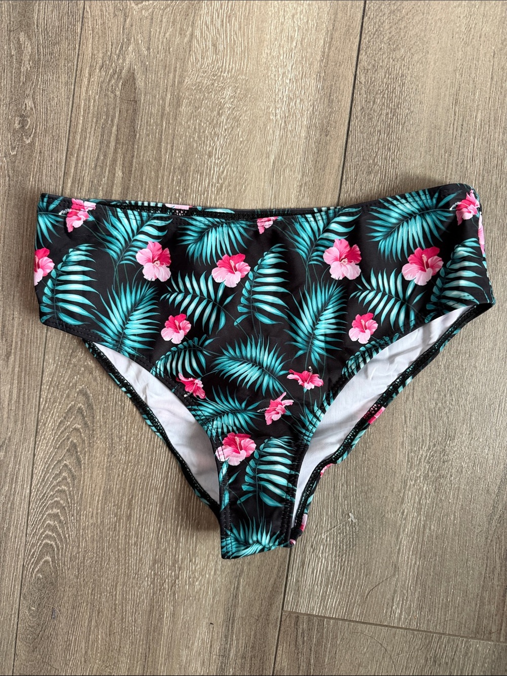 Girls' Tropical Black Bikini Bottoms with Pink Floral Print